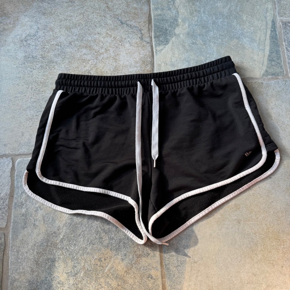 Forever 21 Black Dolphin Micro Shorts L | Y2K Style Contrast Trim Athletic Fit